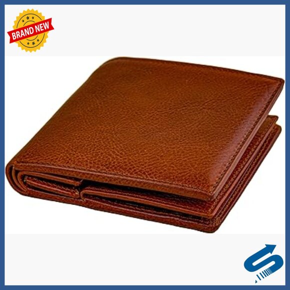 Men's Slim Leather Bifold Wallet with Card Holder and Coin Pocket